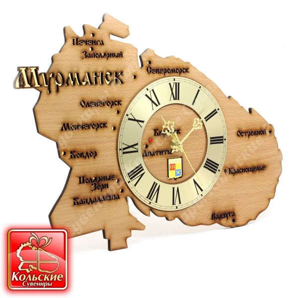 3701 Часы "Кольский полуостров" настенные/настольные дерево 45*31*10 см ― Кольские Сувениры